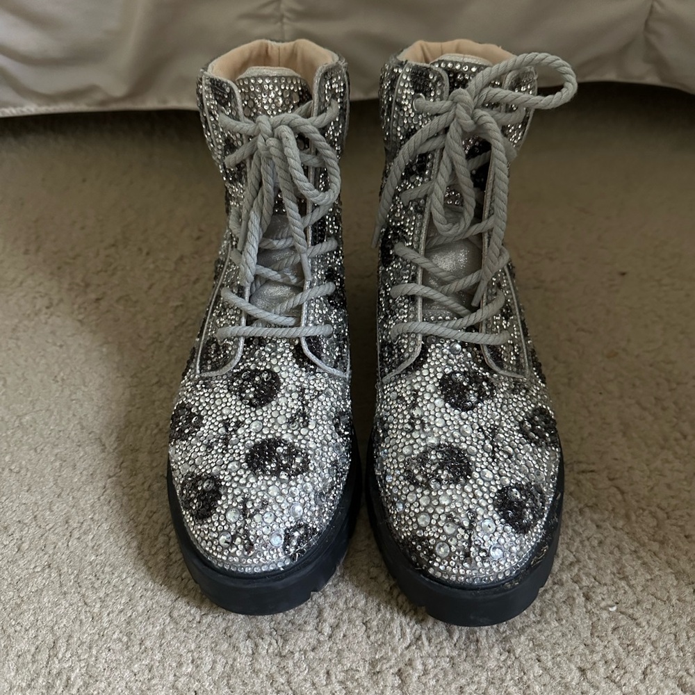 Betsey Johnson Rhinestone Skull Booties